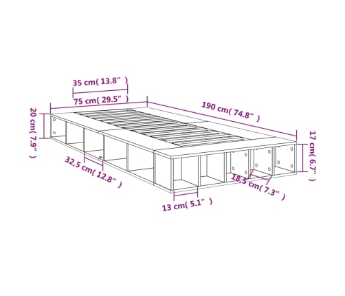 Estructura de cama madera de ingeniería roble Sonoma 75x190 cm