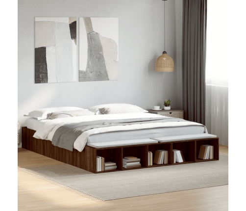 Estructura de cama madera de ingeniería marrón roble 200x200 cm