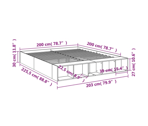 Estructura de cama madera de ingeniería marrón roble 200x200 cm