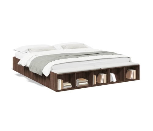 Estructura de cama madera de ingeniería marrón roble 200x200 cm