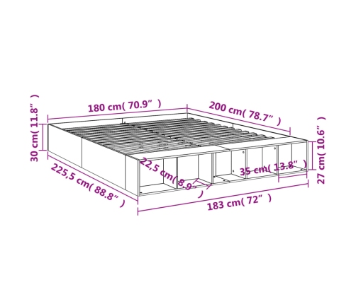 vidaXL Estructura de cama madera de ingeniería blanca 180x200 cm