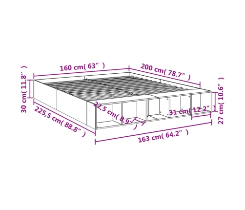 Estructura de cama madera de ingeniería gris Sonoma 160x200 cm