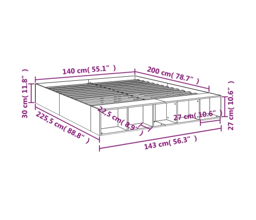 Estructura de cama madera de ingeniería gris hormigón 140x200cm