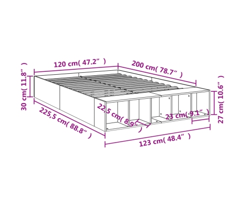 Estructura de cama madera de ingeniería gris hormigón 120x200cm