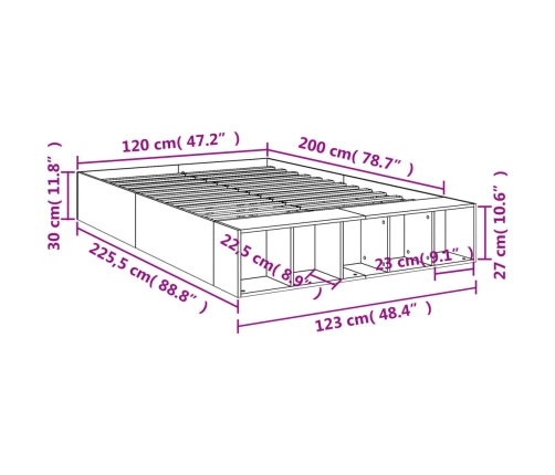 vidaXL Estructura de cama madera de ingeniería marrón roble 120x200 cm