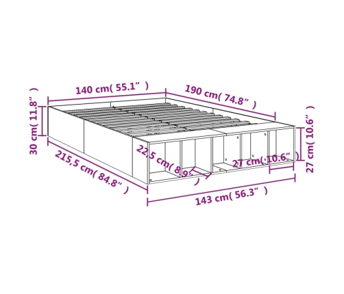 Estructura de cama madera de ingeniería roble Sonoma 140x190 cm