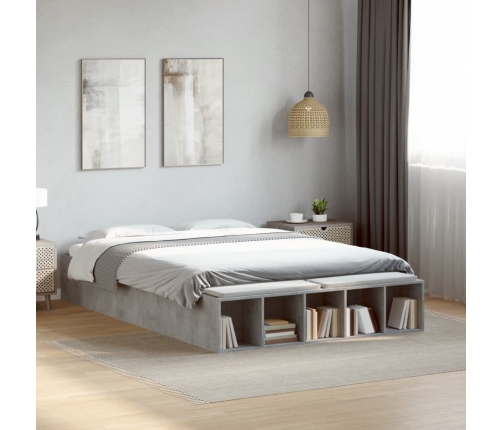 Estructura de cama madera de ingeniería gris hormigón 140x190cm