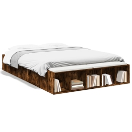 Estructura de cama madera de ingeniería roble ahumado 135x190cm