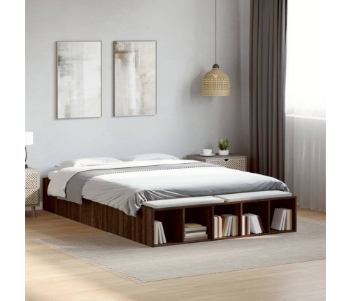 Estructura de cama madera de ingeniería marrón roble 135x190 cm