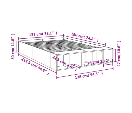 Estructura de cama madera de ingeniería marrón roble 135x190 cm
