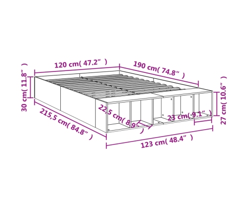 Estructura de cama madera de ingeniería roble ahumado 120x190cm