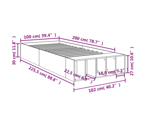 Estructura de cama madera de ingeniería negra 100x200 cm