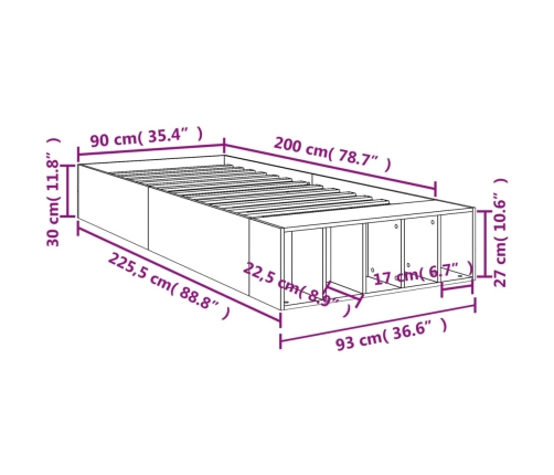 vidaXL Estructura de cama madera de ingeniería blanca 90x200 cm