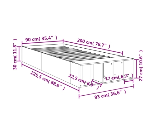 Estructura de cama madera de ingeniería roble Sonoma 90x200 cm