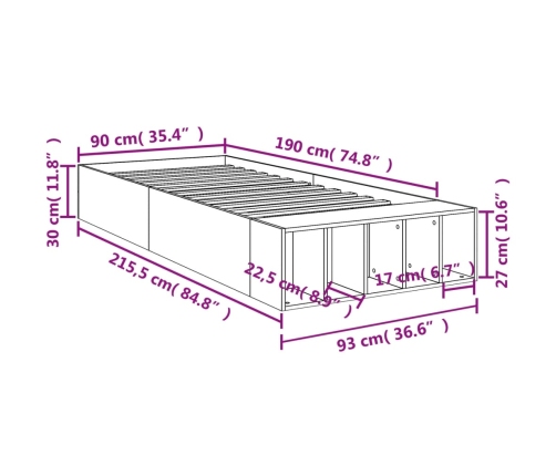 vidaXL Estructura de cama madera de ingeniería blanca 90x190 cm