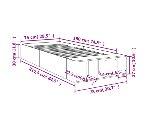 Estructura de cama madera de ingeniería negra 75x190 cm