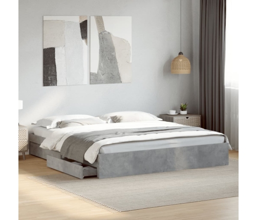 Cama con cajones madera ingeniería gris hormigón 200x200 cm