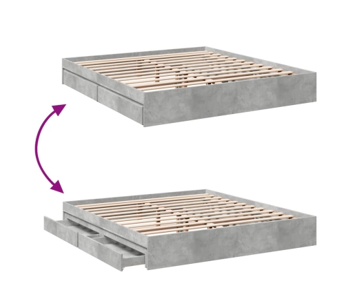 Cama con cajones madera ingeniería gris hormigón 200x200 cm