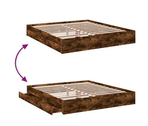 Cama con cajones madera de ingeniería roble ahumado 200x200 cm