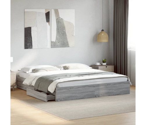 vidaXL Cama con cajones madera ingeniería gris Sonoma 200x200 cm