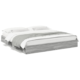 Cama con cajones madera ingeniería gris Sonoma 200x200 cm