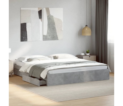 Cama con cajones madera ingeniería gris hormigón 180x200 cm