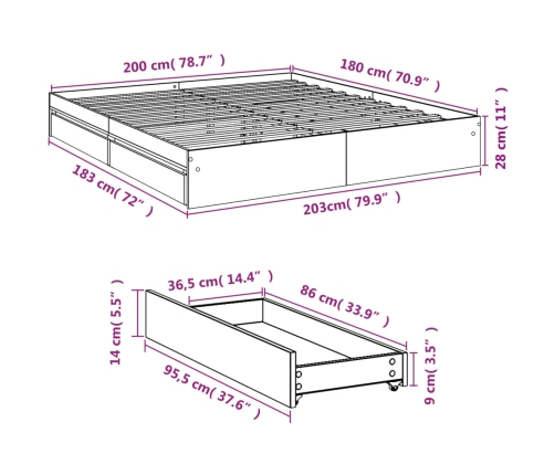 Cama con cajones madera ingeniería gris hormigón 180x200 cm