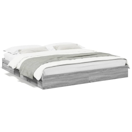 Cama con cajones madera ingeniería gris Sonoma 180x200 cm