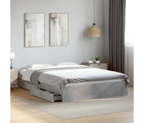 Cama con cajones madera ingeniería gris hormigón 150x200 cm