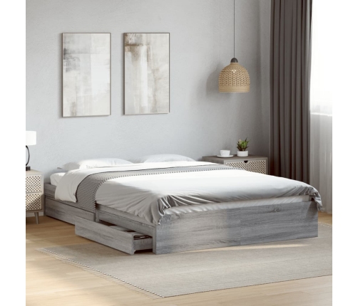 Cama con cajones madera ingeniería gris Sonoma 150x200 cm