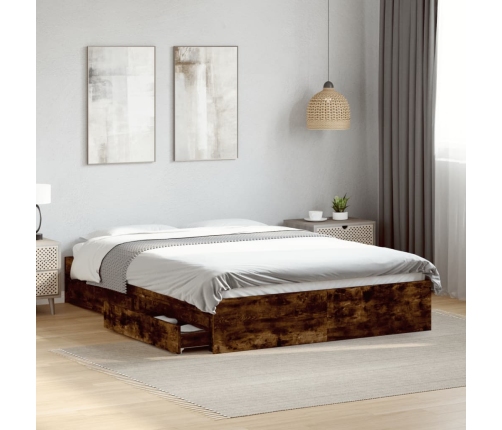 Cama con cajones madera de ingeniería roble ahumado 140x200 cm