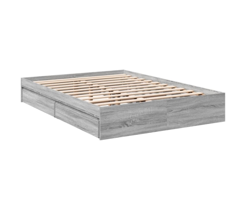 vidaXL Cama con cajones madera ingeniería gris Sonoma 140x190 cm