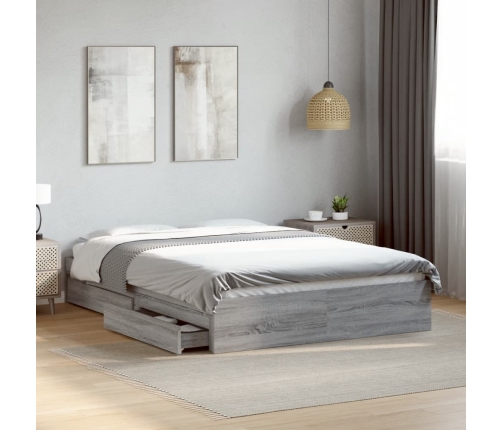 Cama con cajones madera ingeniería gris Sonoma 140x200 cm