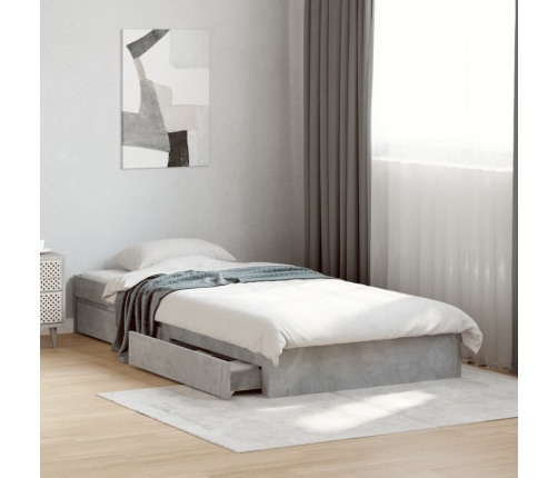 Cama con cajones madera ingeniería gris hormigón 100x200 cm