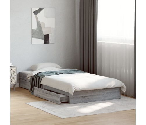 Cama con cajones madera ingeniería gris Sonoma 100x200 cm