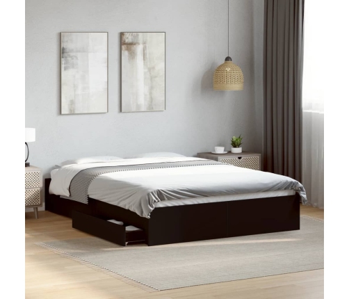 Cama con cajones madera de ingeniería negro 140x190 cm