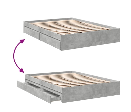 Cama con cajones madera ingeniería gris hormigón 140x190 cm