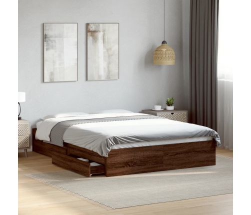 Cama con cajones madera de ingeniería marrón roble 140x190 cm