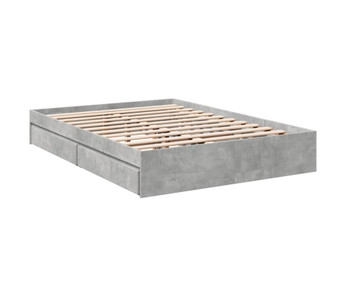 vidaXL Cama con cajones madera ingeniería gris hormigón 135x190 cm