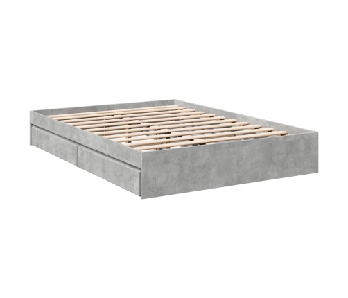 vidaXL Cama con cajones madera ingeniería gris hormigón 135x190 cm