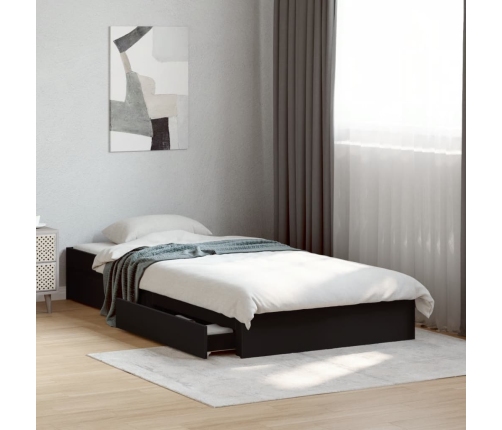 Cama con cajones madera de ingeniería negro 90x190 cm