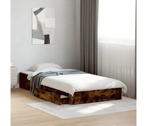 Cama con cajones madera de ingeniería roble ahumado 90x190 cm