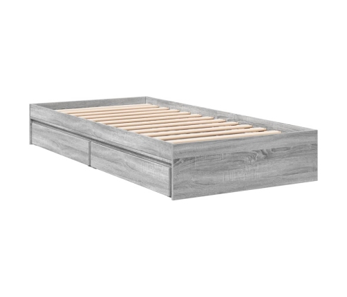 Cama con cajones madera de ingeniería gris Sonoma 90x190 cm