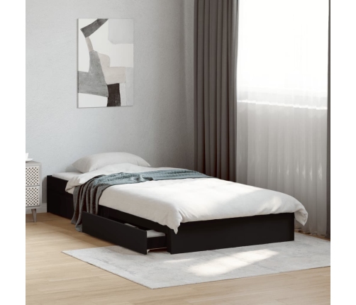 Cama con cajones madera de ingeniería negra 75x190 cm