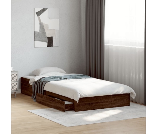 vidaXL Cama con cajones madera de ingeniería marrón roble 75x190 cm