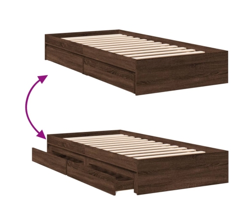 vidaXL Cama con cajones madera de ingeniería marrón roble 75x190 cm