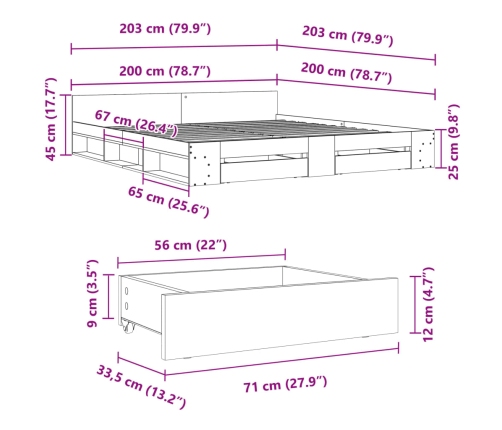 Cama con cajones madera ingeniería gris hormigón 200x200 cm