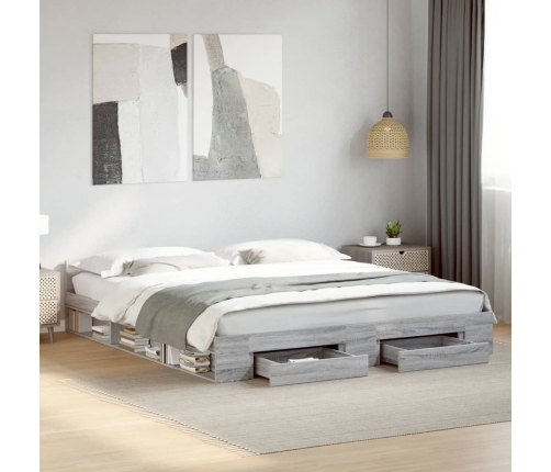 Cama con cajones madera ingeniería gris Sonoma 200x200 cm