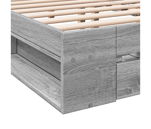 Cama con cajones madera ingeniería gris Sonoma 200x200 cm