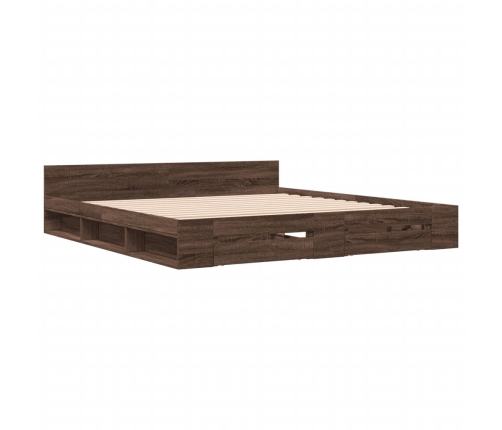 Cama con cajones madera ingeniería marrón roble 200x200 cm